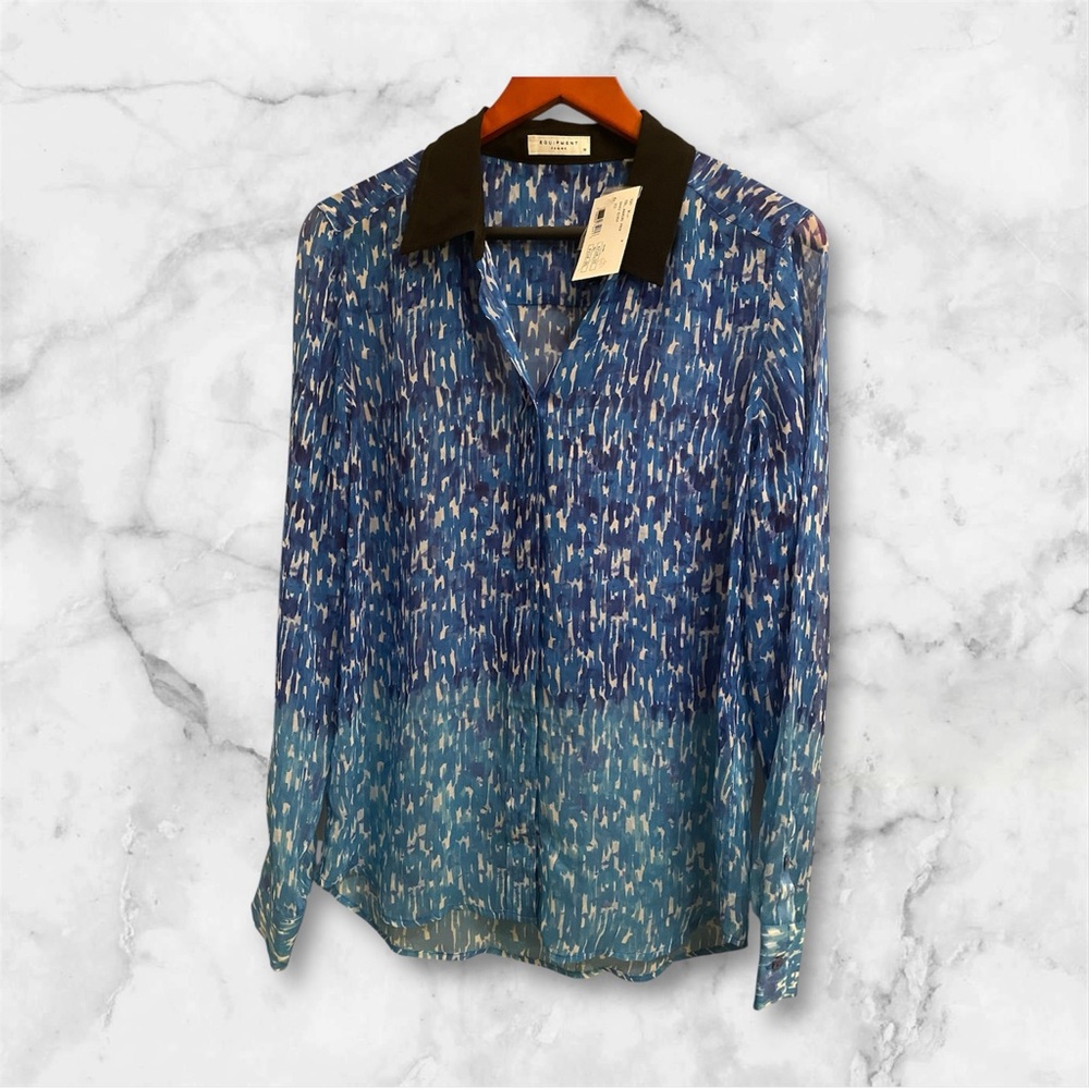 Equipment Blue and Black Ombré Opaque Patterned Blouse